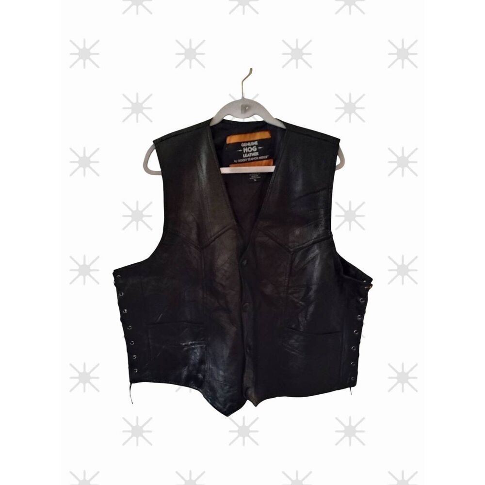 Men's Rocky Mountain Hides Black Leather Biker Vest Size XL